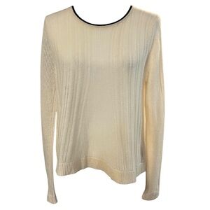 White + Warren 100% Cashmere Knit Sweater Semi Sheer Cream Womens Medium